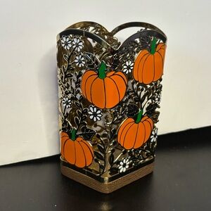 Bath & Body Works Gold Pumpkin Hand Soap Holder With Wooden Base Fall NEW